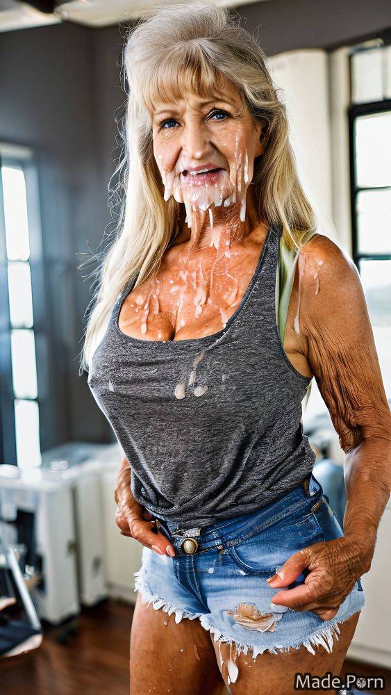 Made saggy tits slutty caucasian blonde bukkake long hair AI porn - #main