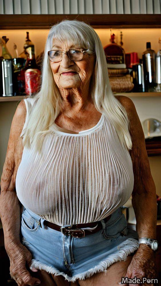 Bangs hair blonde daisy dukes slutty huge boobs saggy tits big tits AI porn - #main