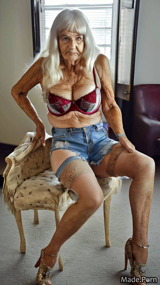 Bangs hair full shot 90 long hair daisy dukes indoors strappy heels AI porn - #main