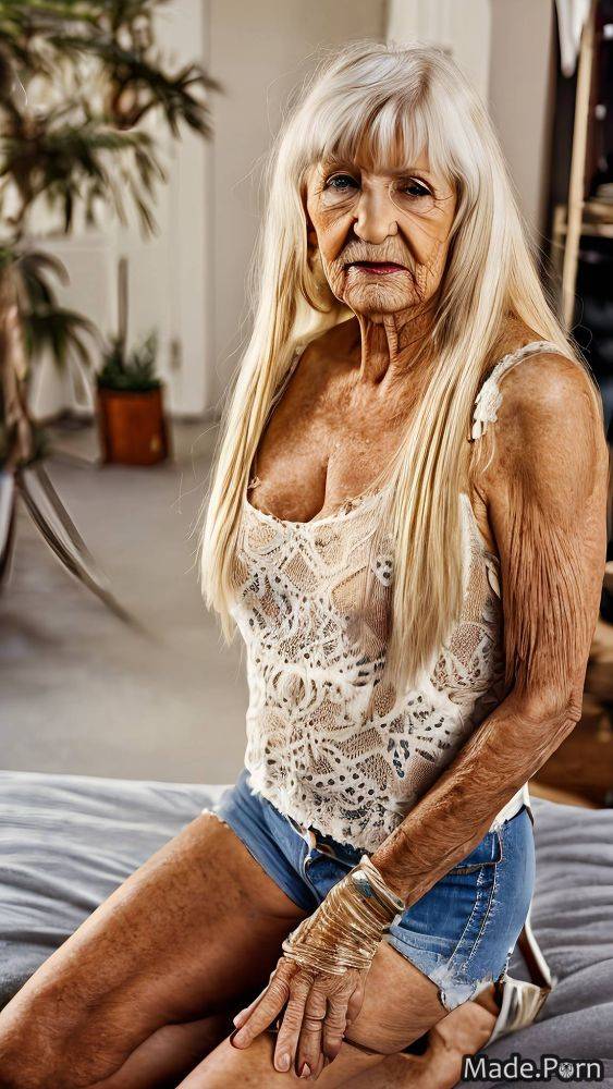 Woman tank top caucasian 90 blonde daisy dukes strappy heels AI porn - #main