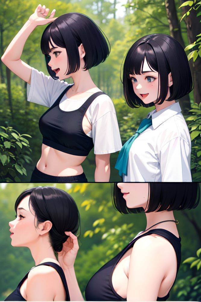 Anime Busty Small Tits 80s Age Laughing Face Black Hair Bobcut Hair Style Light Skin Watercolor Forest Back View Working Out Schoolgirl 3691431623604093820 - AI Hentai - #main