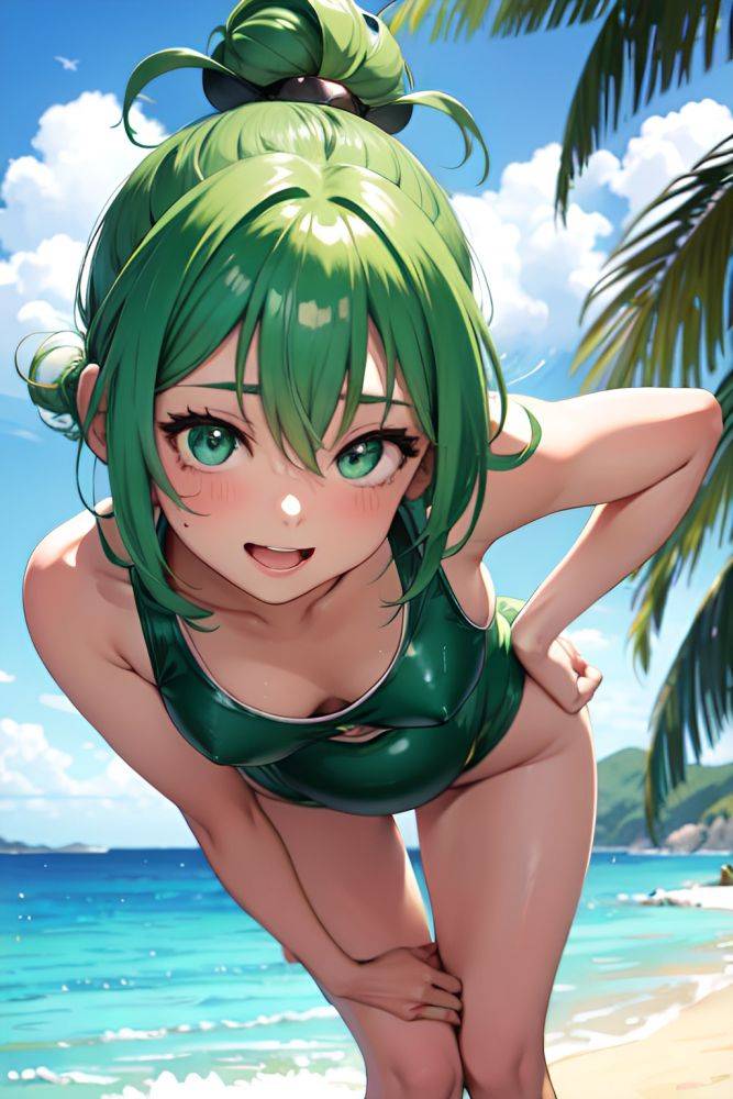Anime Pregnant Small Tits 18 Age Happy Face Green Hair Hair Bun Hair Style Dark Skin Watercolor Beach Close Up View Bending Over Latex 3691551453020983993 - AI Hentai - #main