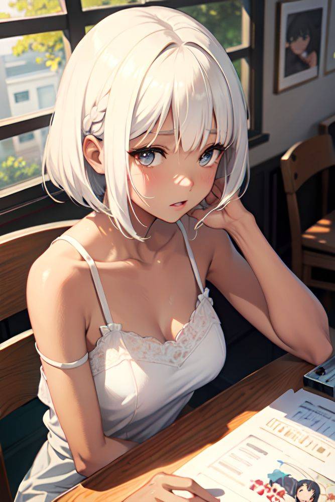 Anime Skinny Small Tits 40s Age Sad Face White Hair Bangs Hair Style Dark Skin Painting Cafe Close Up View Gaming Teacher 3691644224486888654 - AI Hentai - #main