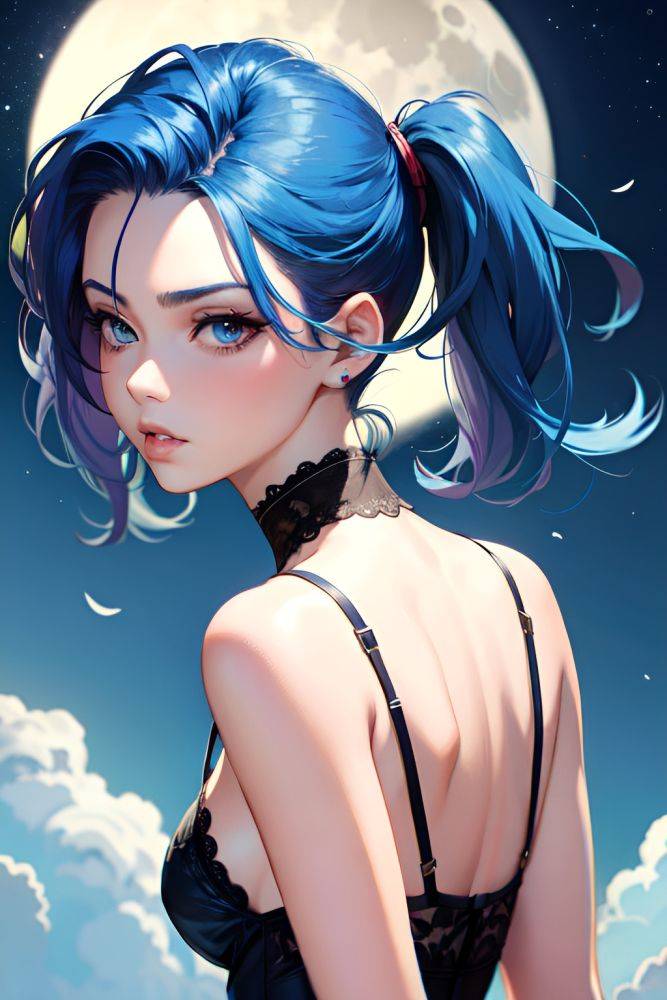 Anime Skinny Small Tits 80s Age Pouting Lips Face Blue Hair Slicked Hair Style Light Skin Comic Moon Back View On Back Lingerie 3691698338309111345 - AI Hentai - #main