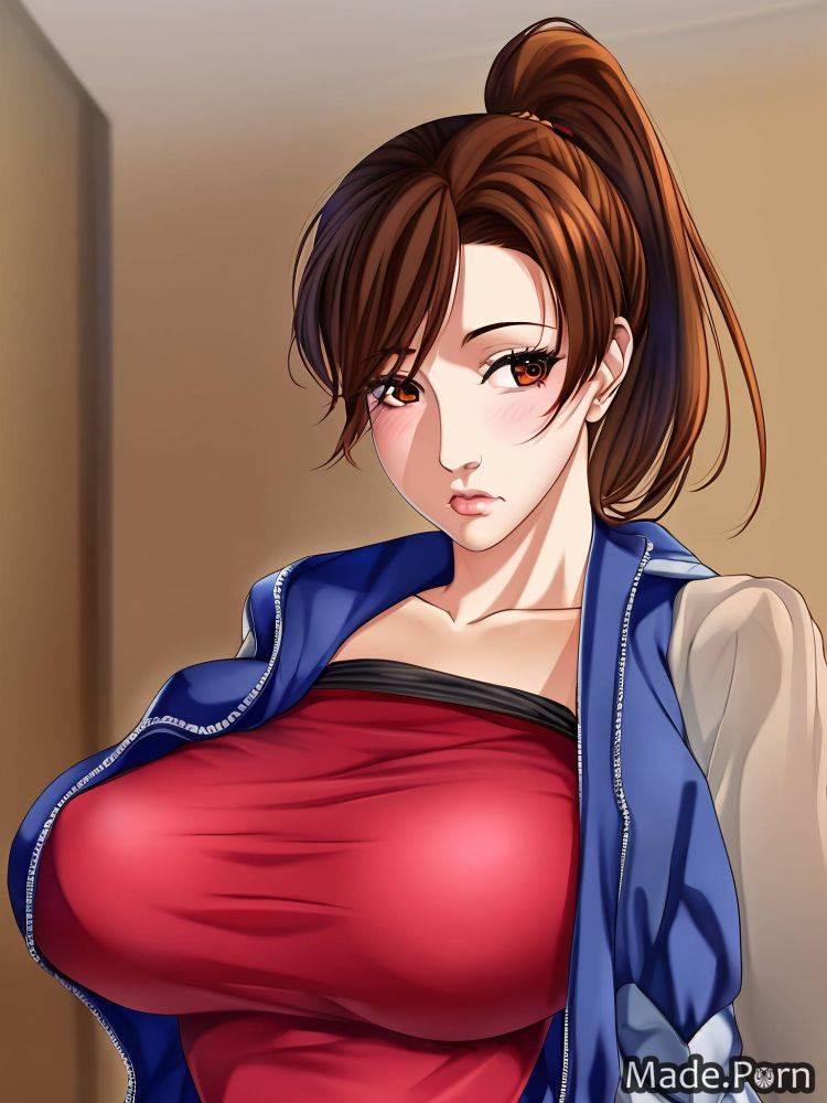 High ponytail brunette sad woman indoors 18 natural tits anime AI porn - #main