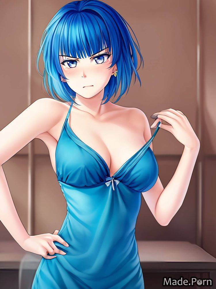 Blue hair bangs hair anime short hair small tits angry short AI porn - #main