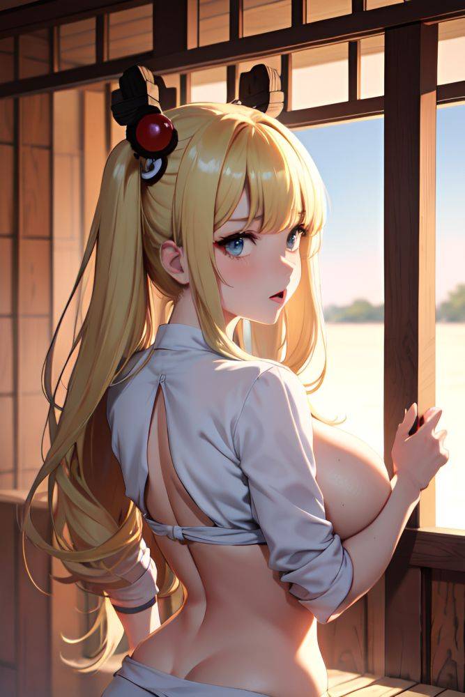 Anime Busty Huge Boobs 30s Age Serious Face Blonde Bangs Hair Style Light Skin Black And White Sauna Back View T Pose Geisha 3691818170663719475 - AI Hentai - #main