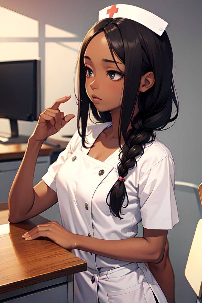 Anime Skinny Small Tits 20s Age Sad Face Brunette Braided Hair Style Dark Skin Illustration Office Side View Plank Nurse 3691837498016697795 - AI Hentai - #main