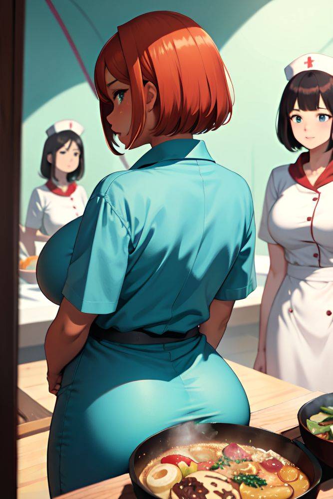 Anime Busty Huge Boobs 40s Age Shocked Face Ginger Bobcut Hair Style Dark Skin Mirror Selfie Tent Back View Cooking Nurse 3691903211016933262 - AI Hentai - #main