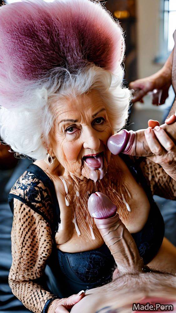 90 woman bukkake white hair harlequin caucasian blowjob AI porn - #main