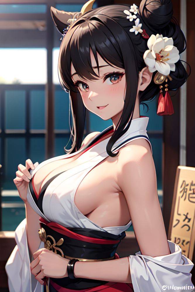 Anime Busty Small Tits 18 Age Happy Face Brunette Hair Bun Hair Style Dark Skin Black And White Bar Side View Cumshot Geisha 3692200852252886885 - AI Hentai - #main