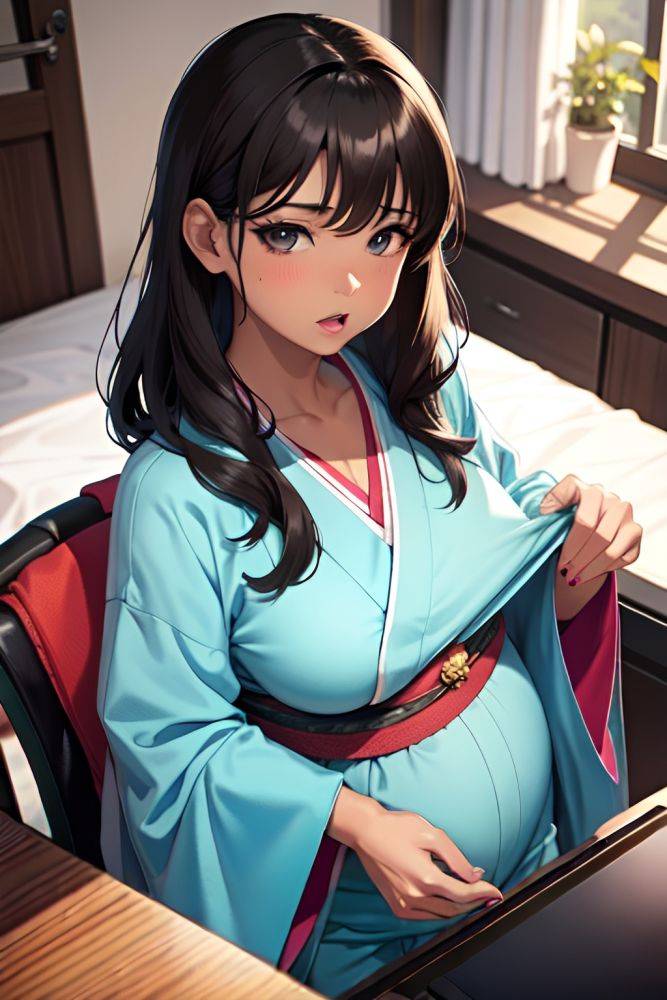 Anime Pregnant Small Tits 70s Age Shocked Face Brunette Bangs Hair Style Dark Skin Charcoal Party Close Up View Gaming Kimono 3692212445881732484 - AI Hentai - #main