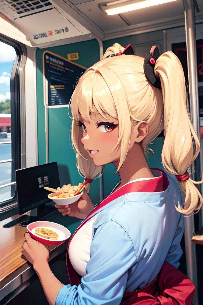 Anime Busty Small Tits 80s Age Happy Face Blonde Pigtails Hair Style Dark Skin Comic Bus Back View Eating Geisha 3692251103199032968 - AI Hentai - #main