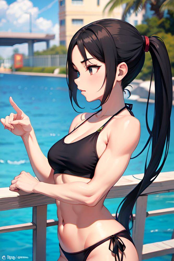 Anime Muscular Small Tits 20s Age Seductive Face Black Hair Pigtails Hair Style Light Skin Comic Stage Side View Yoga Bikini 3692289757905048845 - AI Hentai - #main