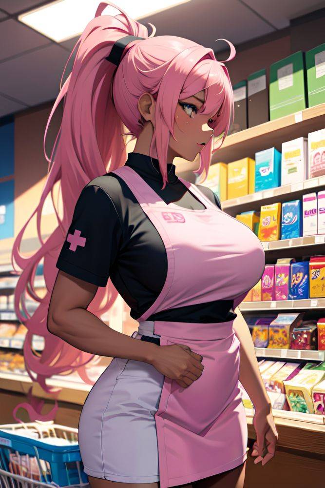 Anime Muscular Huge Boobs 18 Age Ahegao Face Pink Hair Ponytail Hair Style Dark Skin Painting Grocery Side View T Pose Nurse 3692343871882063936 - AI Hentai - #main