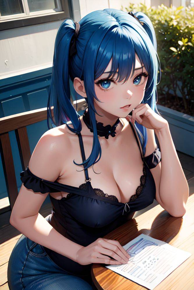 Anime Pregnant Small Tits 18 Age Seductive Face Blue Hair Pigtails Hair Style Dark Skin Film Photo Cafe Close Up View Straddling Goth 3692409587493459320 - AI Hentai - #main