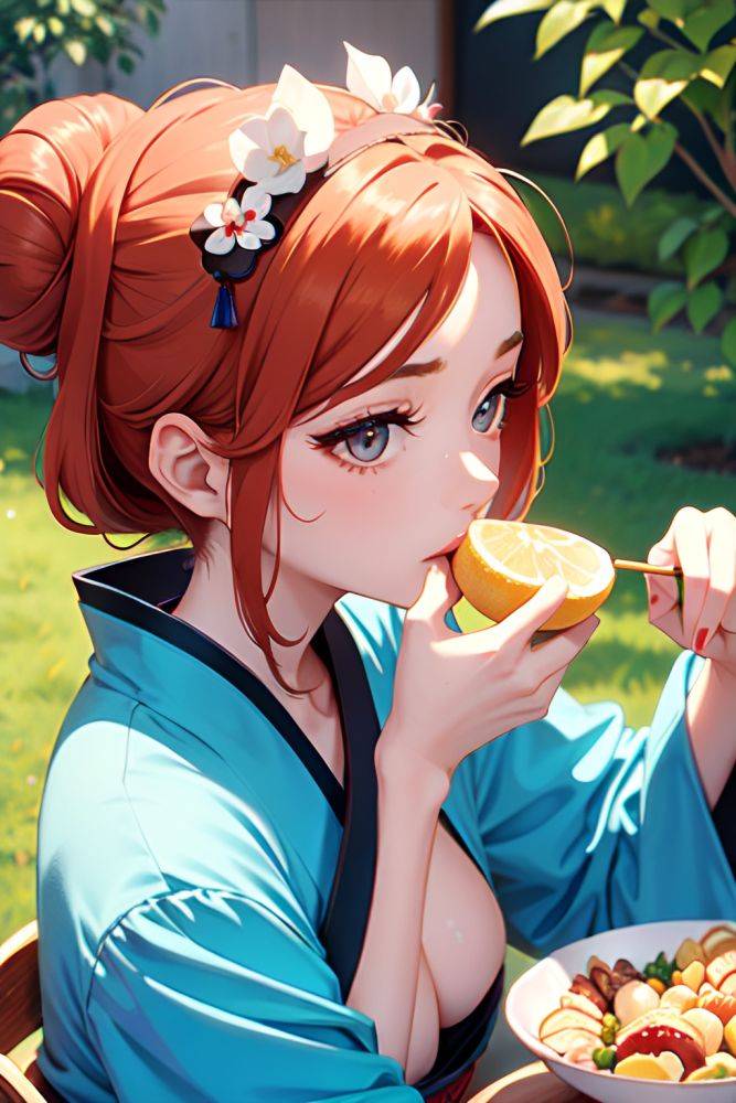 Anime Skinny Small Tits 60s Age Seductive Face Ginger Hair Bun Hair Style Light Skin Vintage Oasis Close Up View Eating Geisha 3692417318589559774 - AI Hentai - #main