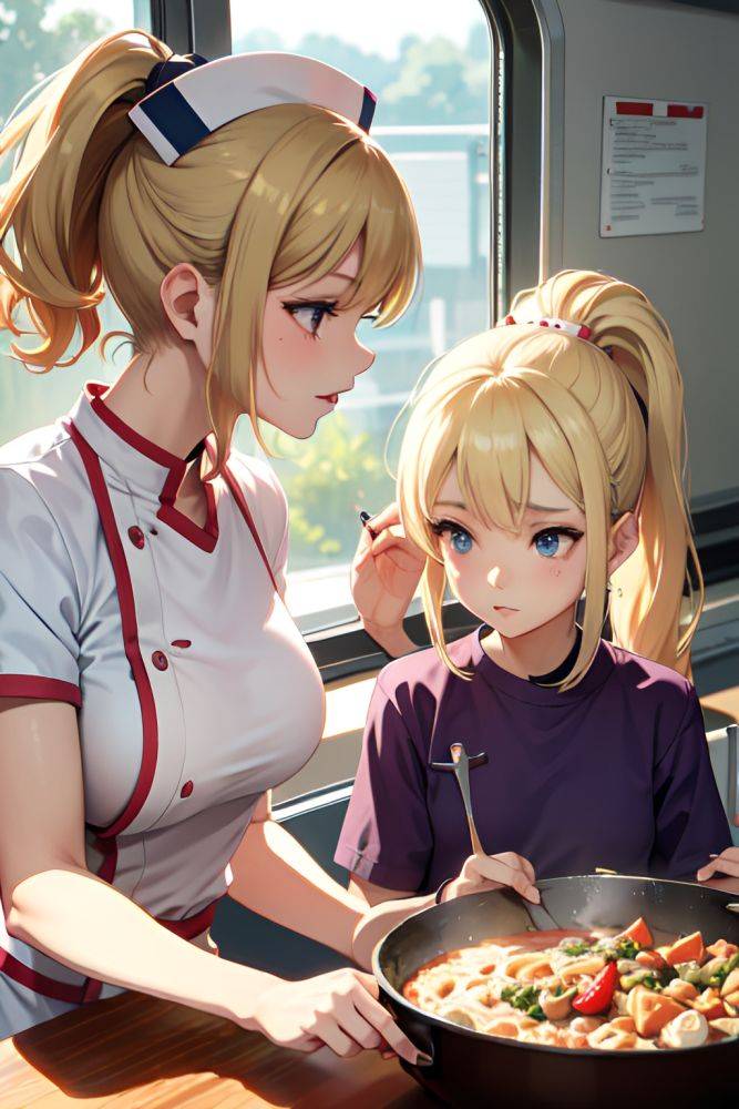 Anime Skinny Small Tits 60s Age Seductive Face Blonde Ponytail Hair Style Light Skin Illustration Train Close Up View Cooking Nurse 3692475297882422174 - AI Hentai - #main