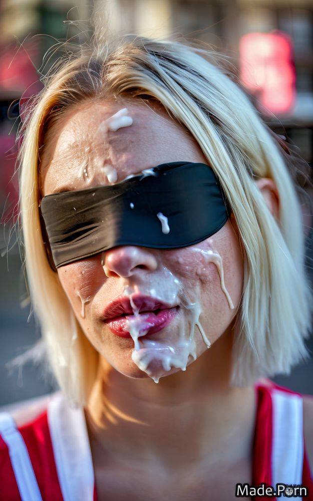 Blindfold skinny athlete cum in mouth looking at viewer bobcut vintage AI porn - #main