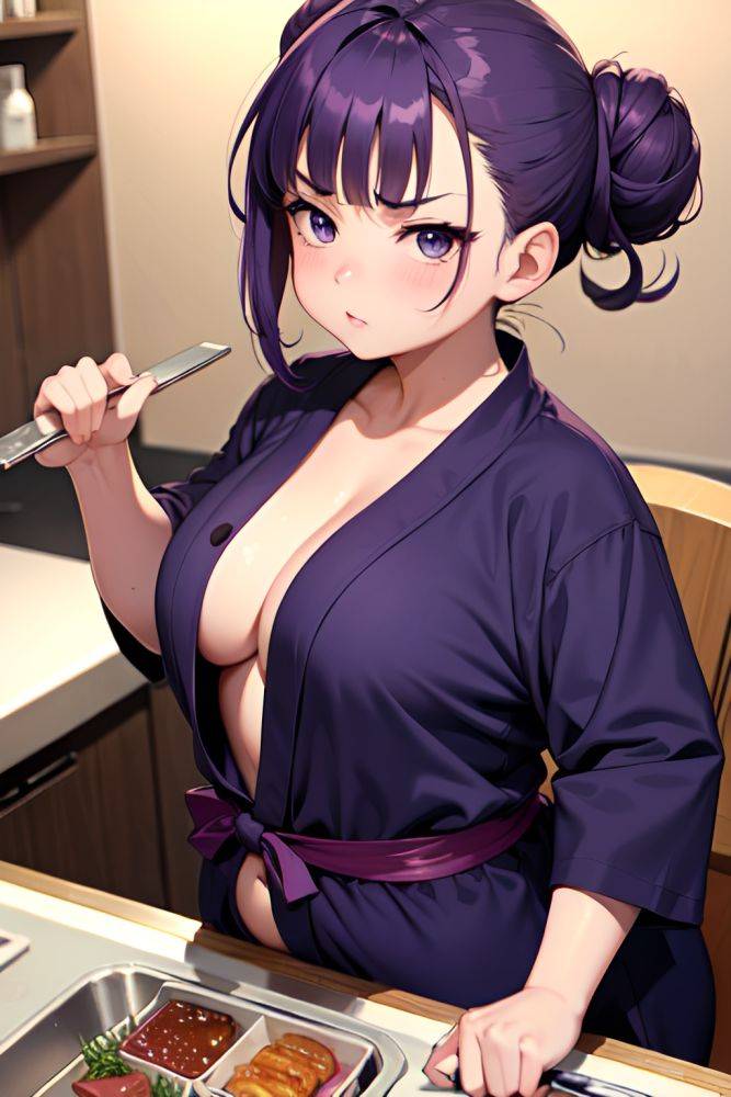 Anime Chubby Small Tits 30s Age Angry Face Purple Hair Hair Bun Hair Style Dark Skin Soft Anime Casino Close Up View Cooking Bathrobe 3688080258930609809 - AI Hentai - #main