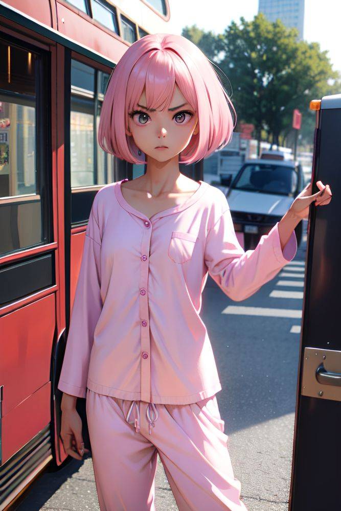 Anime Skinny Small Tits 80s Age Angry Face Pink Hair Bobcut Hair Style Dark Skin Vintage Bus Front View Gaming Pajamas 3688064797091106869 - AI Hentai - #main