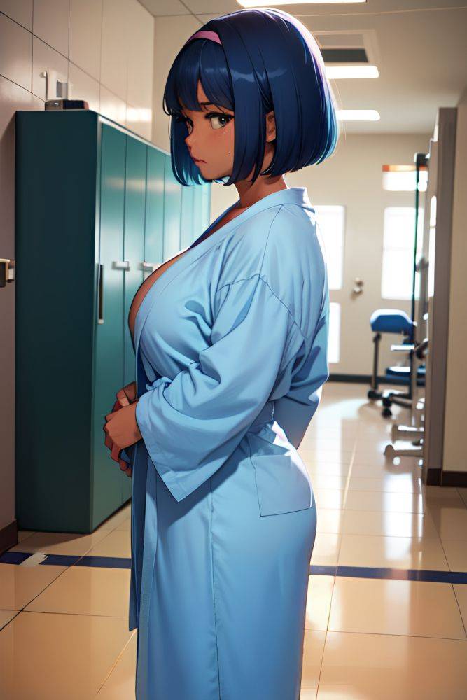 Anime Chubby Small Tits 80s Age Sad Face Blue Hair Bobcut Hair Style Dark Skin Vintage Hospital Back View Working Out Bathrobe 3688126643500649626 - AI Hentai - #main