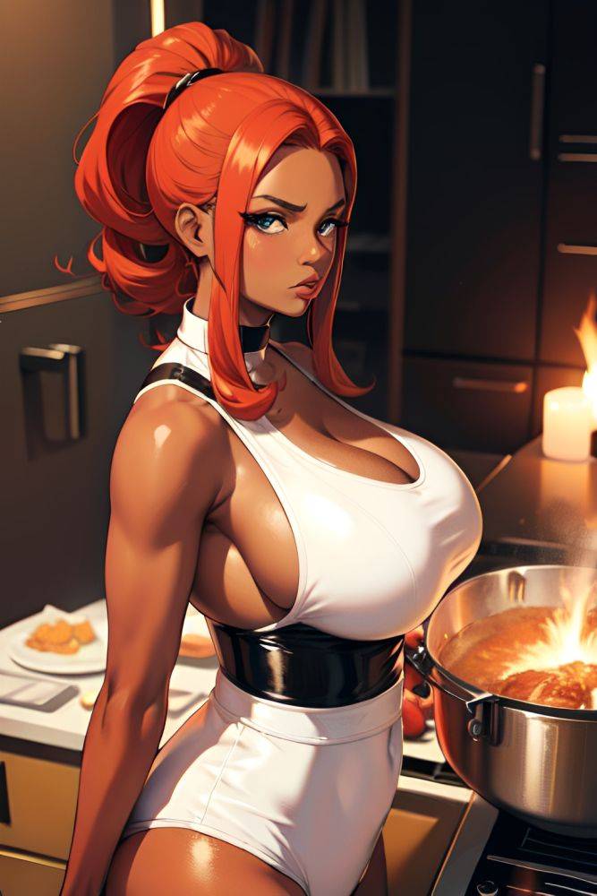 Anime Skinny Huge Boobs 70s Age Serious Face Ginger Slicked Hair Style Dark Skin Vintage Stage Close Up View Cooking Latex 3688393360973078808 - AI Hentai - #main