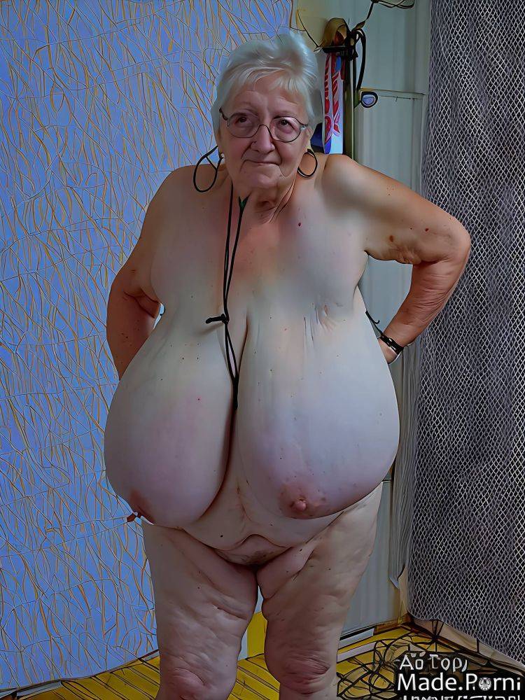 Woman short sun tanning huge boobs white hair messy hair strip club AI porn - #main