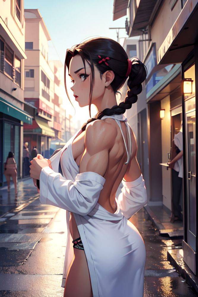 Anime Muscular Small Tits 18 Age Shocked Face Brunette Braided Hair Style Light Skin Cyberpunk Street Back View Bathing Bathrobe 3688540251622447520 - AI Hentai - #main