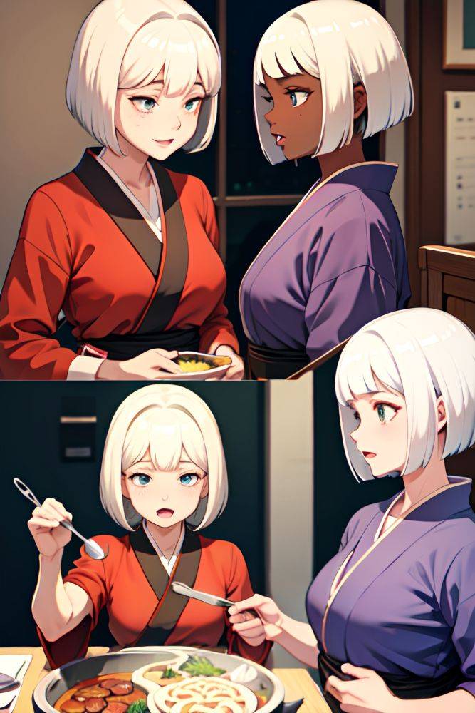 Anime Muscular Small Tits 40s Age Ahegao Face White Hair Bobcut Hair Style Dark Skin Comic Office Side View Cooking Kimono 3688636885621505254 - AI Hentai - #main