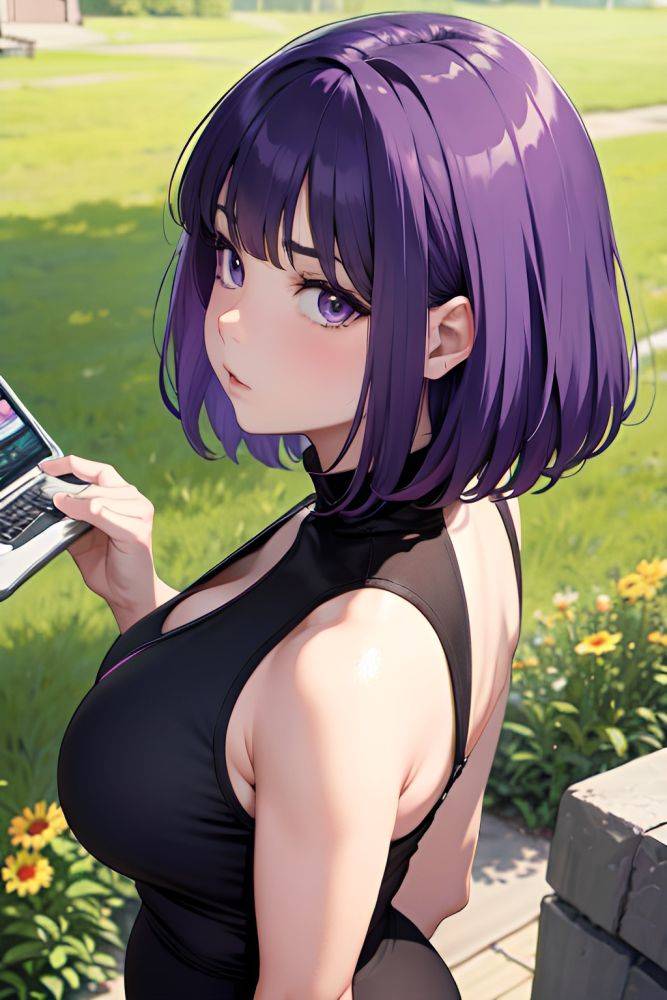 Anime Chubby Small Tits 70s Age Serious Face Purple Hair Bobcut Hair Style Light Skin Comic Meadow Back View Gaming Goth 3688942260394264713 - AI Hentai - #main