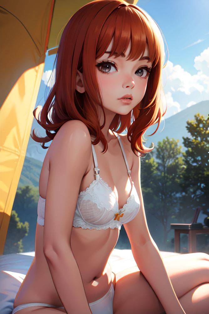 Anime Skinny Small Tits 60s Age Pouting Lips Face Ginger Bangs Hair Style Dark Skin Warm Anime Tent Side View Yoga Bra 3688953856977795825 - AI Hentai - #main