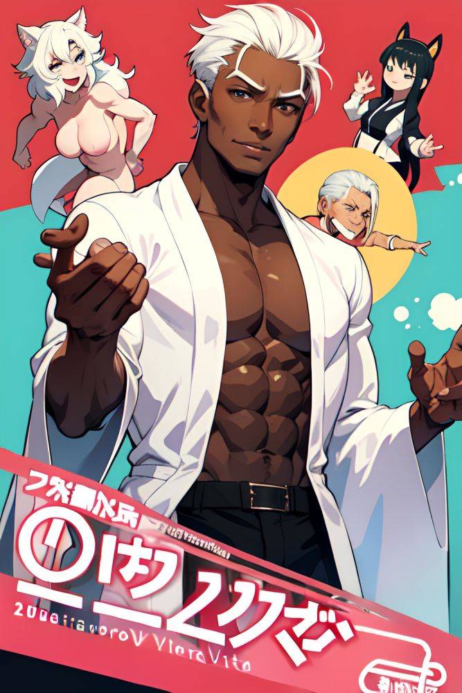 Anime Muscular Small Tits 60s Age Happy Face White Hair Slicked Hair Style Dark Skin Warm Anime Strip Club Front View T Pose Bathrobe 3689216708807423885 - AI Hentai - #main