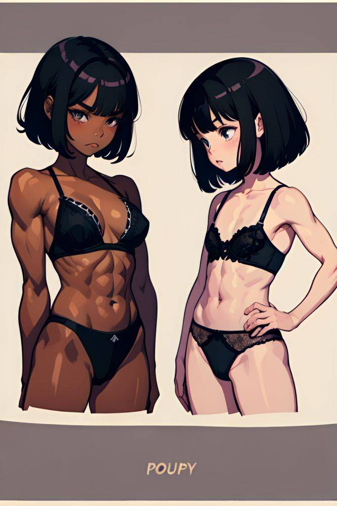 Anime Muscular Small Tits 80s Age Pouting Lips Face Black Hair Bangs Hair Style Dark Skin Illustration Party Back View Plank Lingerie 3689270825396029615 - AI Hentai - #main