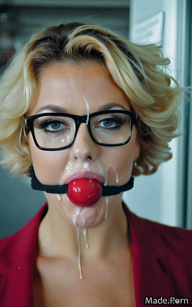 Ball gag suit gray photo studio evening slovenian fairer skin AI porn - #main