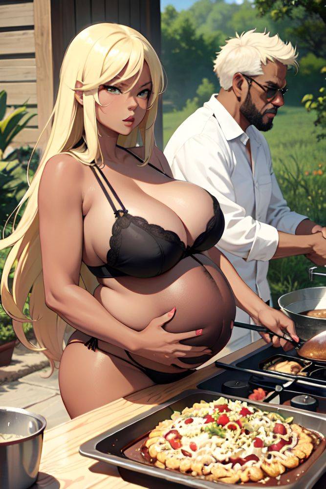 Anime Pregnant Huge Boobs 70s Age Angry Face Blonde Straight Hair Style Dark Skin Comic Meadow Side View Cooking Bra 3696120438138817836 - AI Hentai - #main