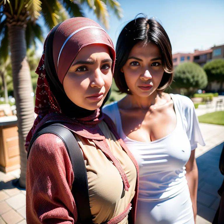 , Arabs,(2women:2),twenties,(RAW photo, best quality, masterpiece:1.1), (realistic, photo-realistic:1.2), ultra-detailed, ultra high res, physically-based rendering,(adult:1.5) - #main