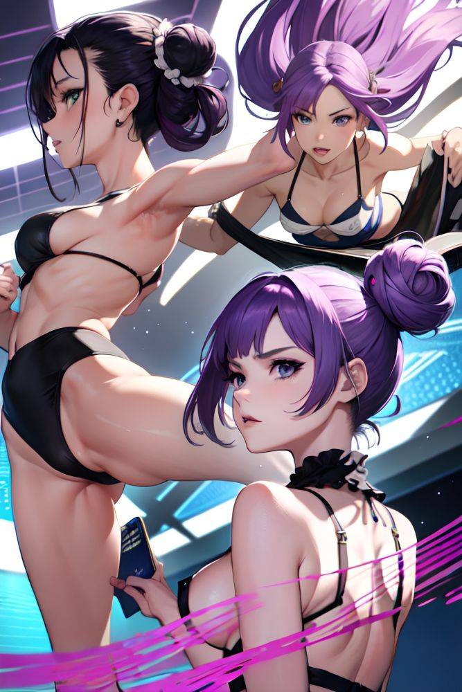 Anime Skinny Small Tits 20s Age Serious Face Purple Hair Hair Bun Hair Style Light Skin Black And White Casino Side View Jumping Bra 3696220942675578613 - AI Hentai - #main