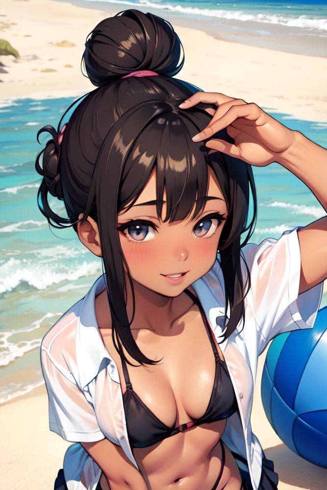 Anime Busty Small Tits 20s Age Happy Face Brunette Hair Bun Hair Style Dark Skin Comic Beach Close Up View Working Out Schoolgirl 3696313713969833642 - AI Hentai - #main