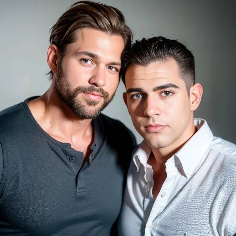,white people,(2men:2), manly man,twenties,(RAW photo, best quality, masterpiece:1.1), (realistic, photo-realistic:1.2), ultra-detailed, ultra high res, physically-based rendering,short hair,straight hair,brown - #main