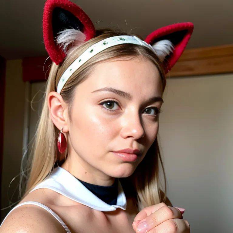 ,white people,woman,thirties,(RAW photo, best quality, masterpiece:1.1), (realistic, photo-realistic:1.2), ultra-detailed, ultra high res, physically-based rendering,(cat ears headband, fake animal - #main