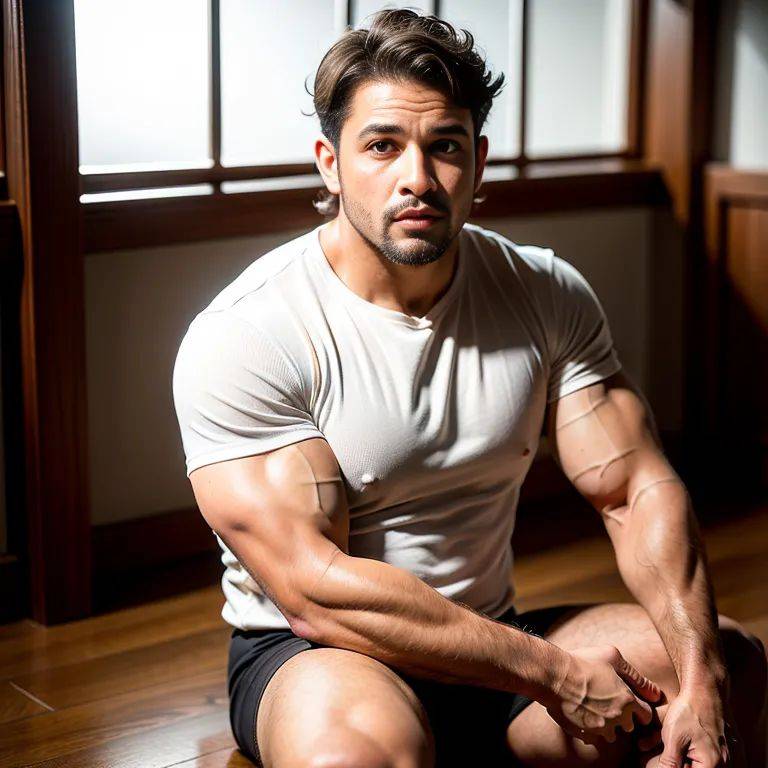 , latino,manly man,thirties,(RAW photo, best quality, masterpiece:1.1), (realistic, photo-realistic:1.2), ultra-detailed, ultra high res, physically-based rendering,short hair,curly hair,brown hair,high socks,(adult:1.5) - #main