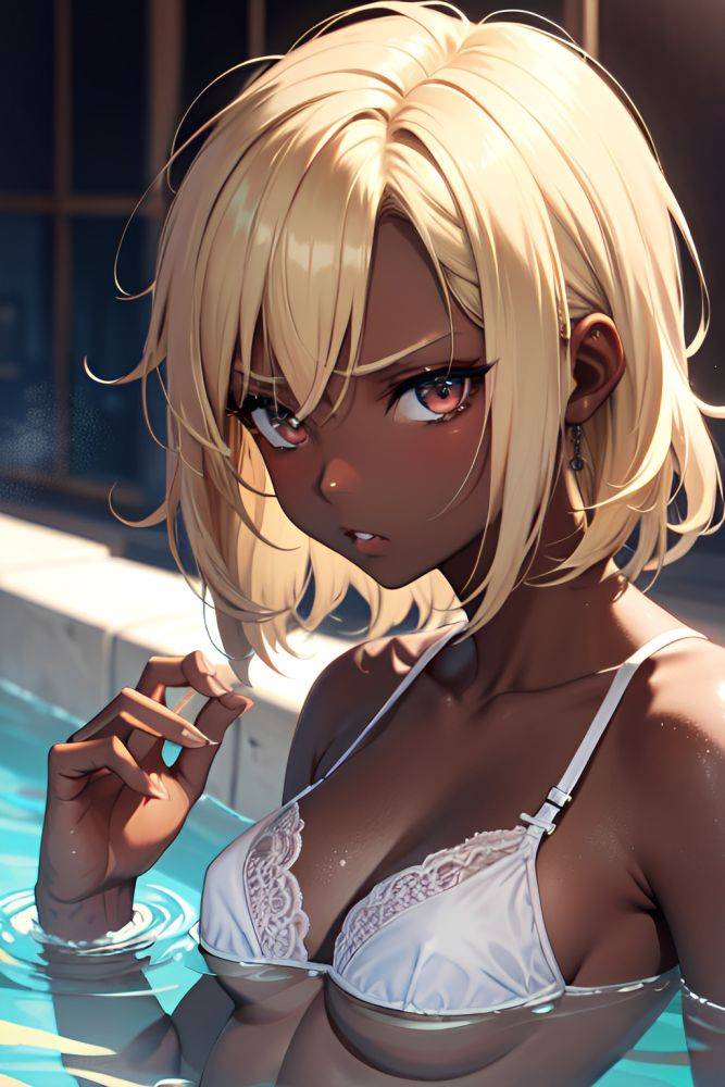 Anime Skinny Small Tits 20s Age Angry Face Blonde Pixie Hair Style Dark Skin Warm Anime Bar Close Up View Bathing Lingerie 3696487657845317284 - AI Hentai - #main