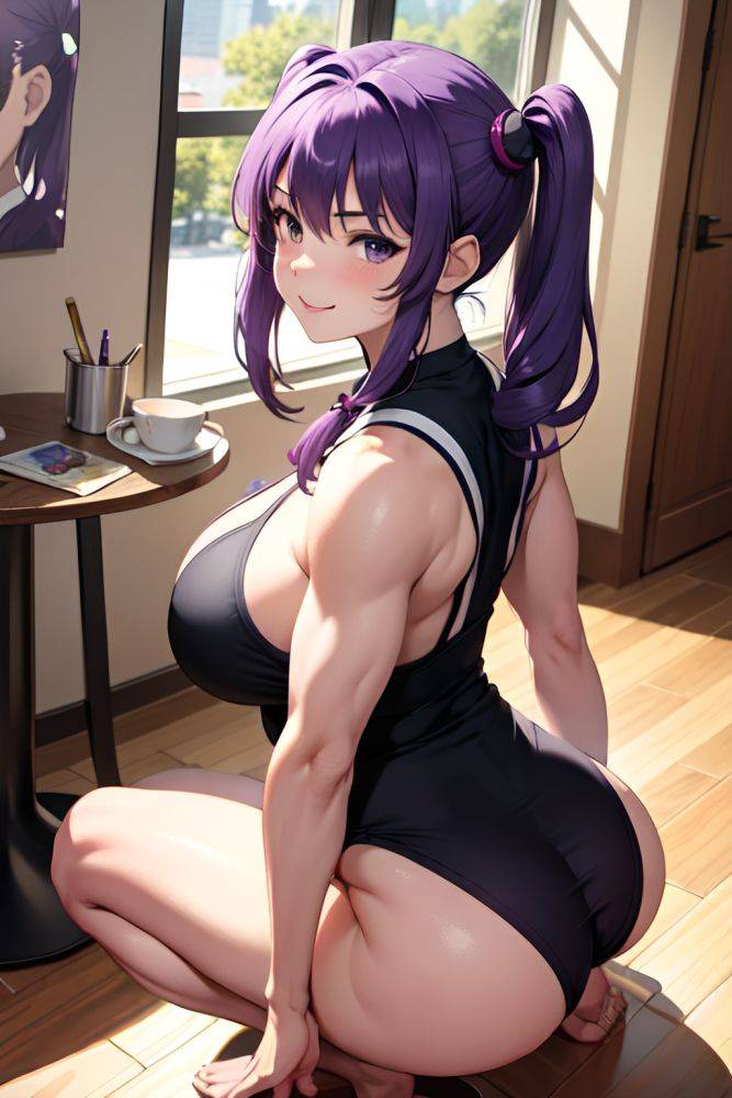 Anime Muscular Huge Boobs 18 Age Happy Face Purple Hair Pigtails Hair Style Light Skin Painting Cafe Back View Spreading Legs Schoolgirl 3696603621010935036 - AI Hentai - #main