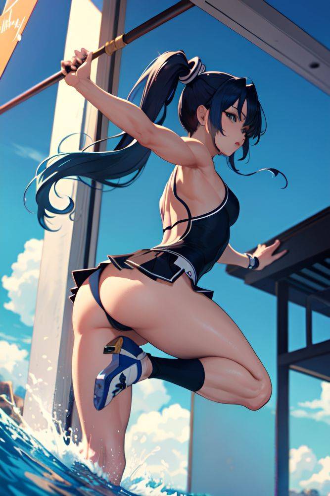 Anime Muscular Small Tits 70s Age Seductive Face Blue Hair Ponytail Hair Style Dark Skin Black And White Yacht Back View Jumping Mini Skirt 3696584293657985754 - AI Hentai - #main