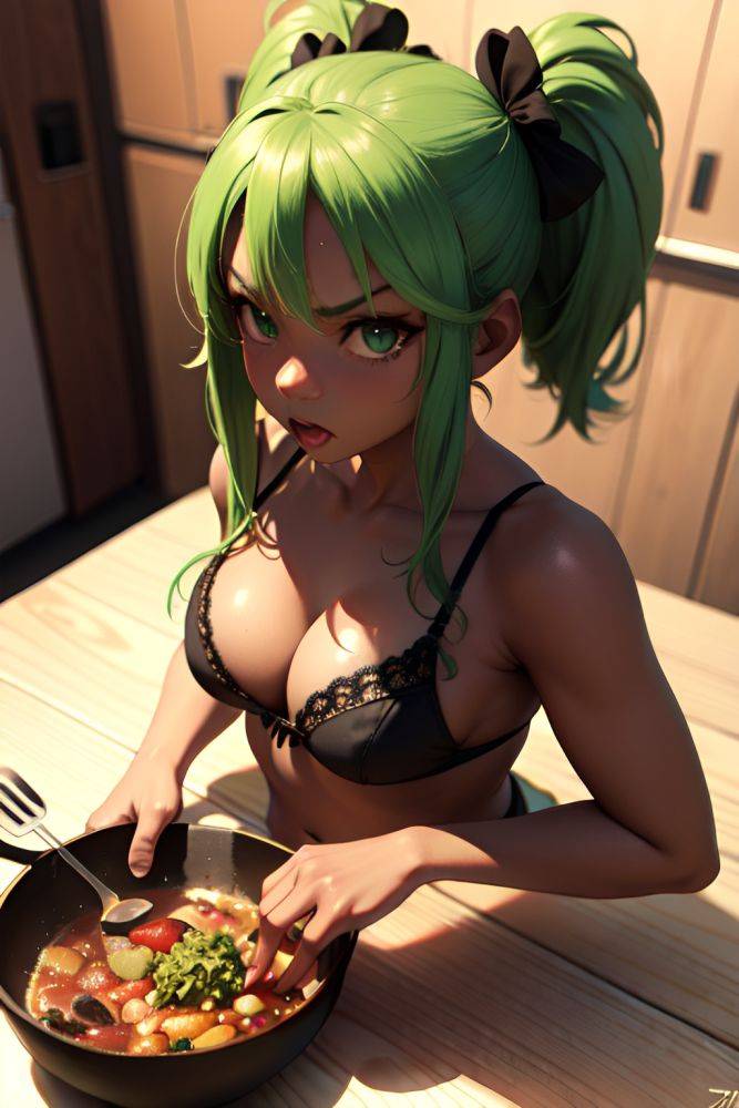 Anime Busty Small Tits 70s Age Angry Face Green Hair Pigtails Hair Style Dark Skin 3d Prison Close Up View Cooking Lingerie 3696592023557685138 - AI Hentai - #main