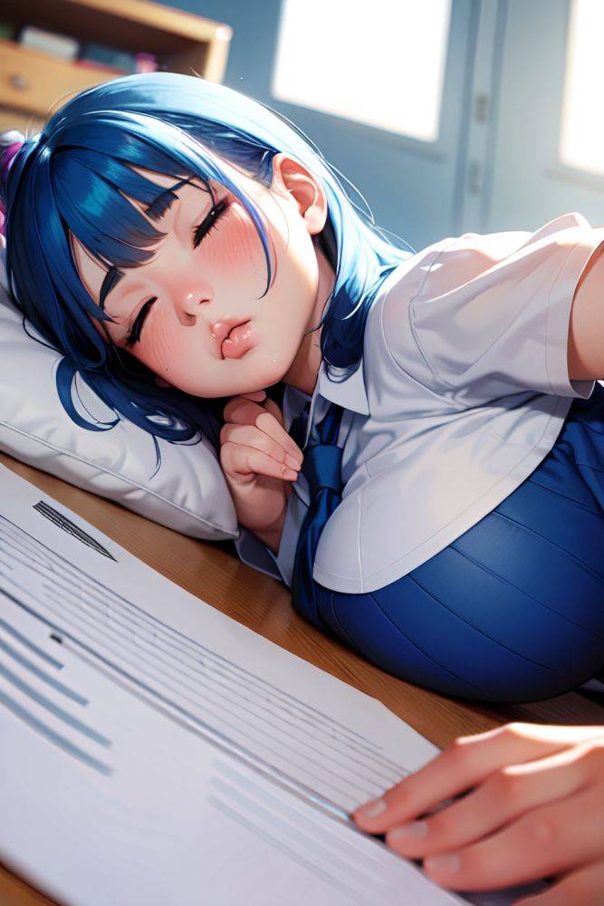 Anime Chubby Small Tits 20s Age Pouting Lips Face Blue Hair Bangs Hair Style Light Skin Soft + Warm Office Close Up View Sleeping Schoolgirl 3696731182492806017 - AI Hentai - #main