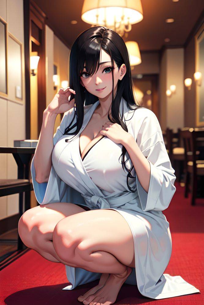 Anime Skinny Huge Boobs 80s Age Happy Face Black Hair Straight Hair Style Light Skin Skin Detail (beta) Restaurant Front View Squatting Bathrobe 3696947650041274732 - AI Hentai - #main