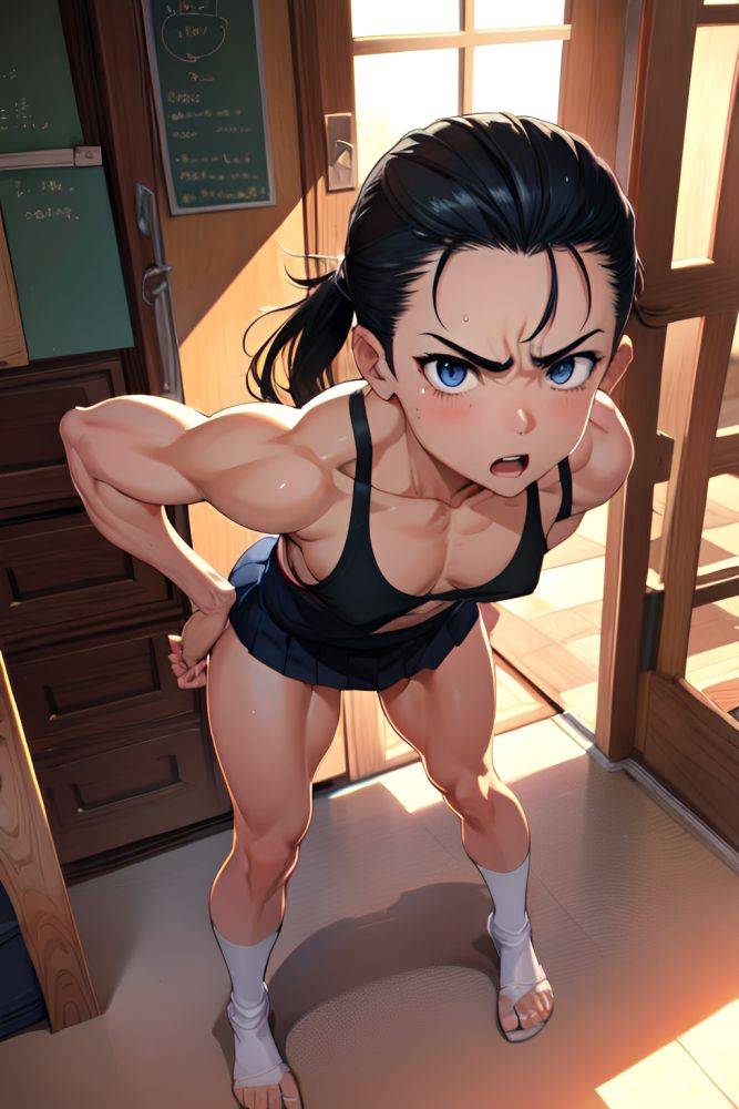 Anime Muscular Small Tits 18 Age Angry Face Black Hair Slicked Hair Style Light Skin Watercolor Desert Front View Bending Over Schoolgirl 3697071343905040236 - AI Hentai - #main