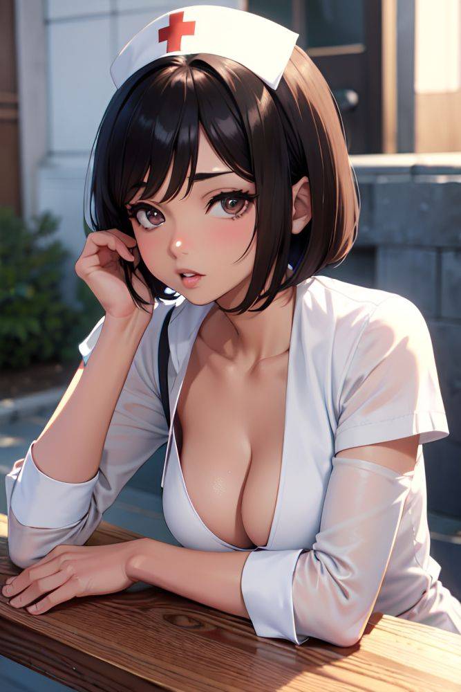 Anime Busty Small Tits 30s Age Seductive Face Brunette Bobcut Hair Style Dark Skin Crisp Anime Street Side View Plank Nurse 3697272346382178089 - AI Hentai - #main